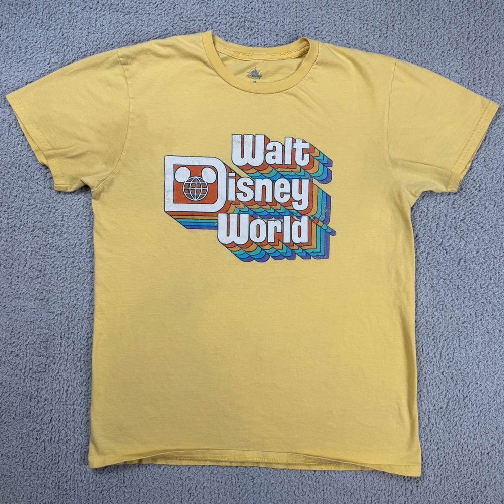 Walt Disney World Retro Logo T Shirt Adult M Yellow Rainbow Logo Parks Tee Micky